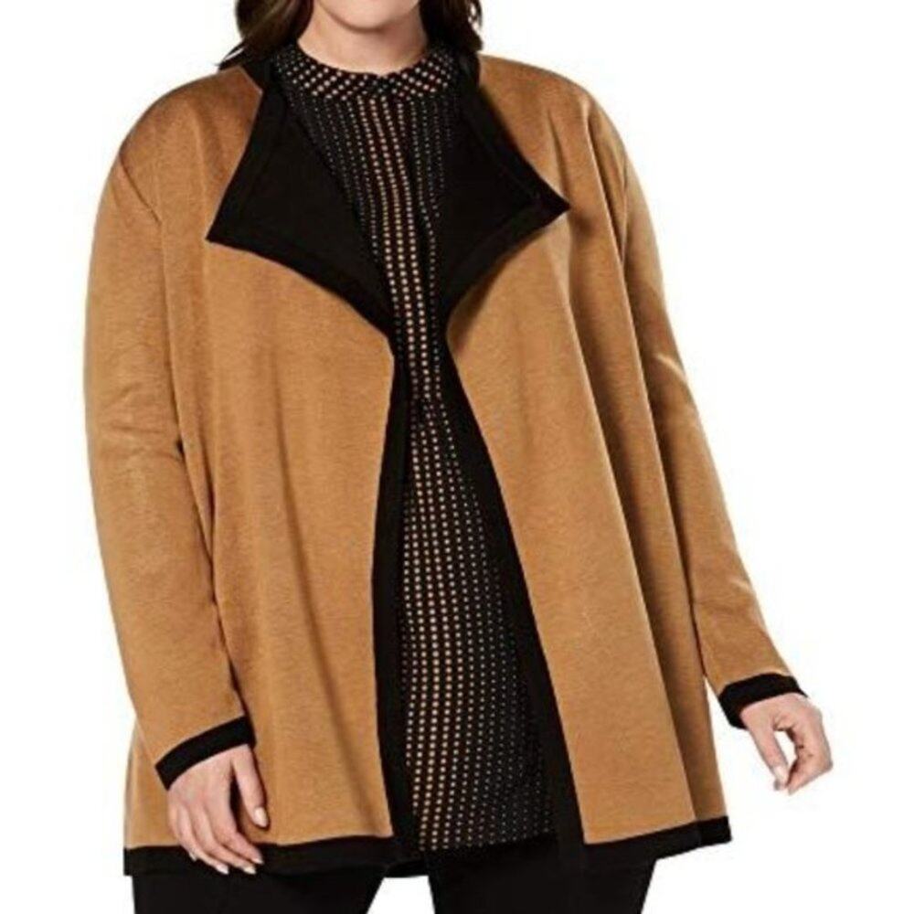 Anne Klein Womens Brown Black Double Knit Drapey Cardigan Size Medium